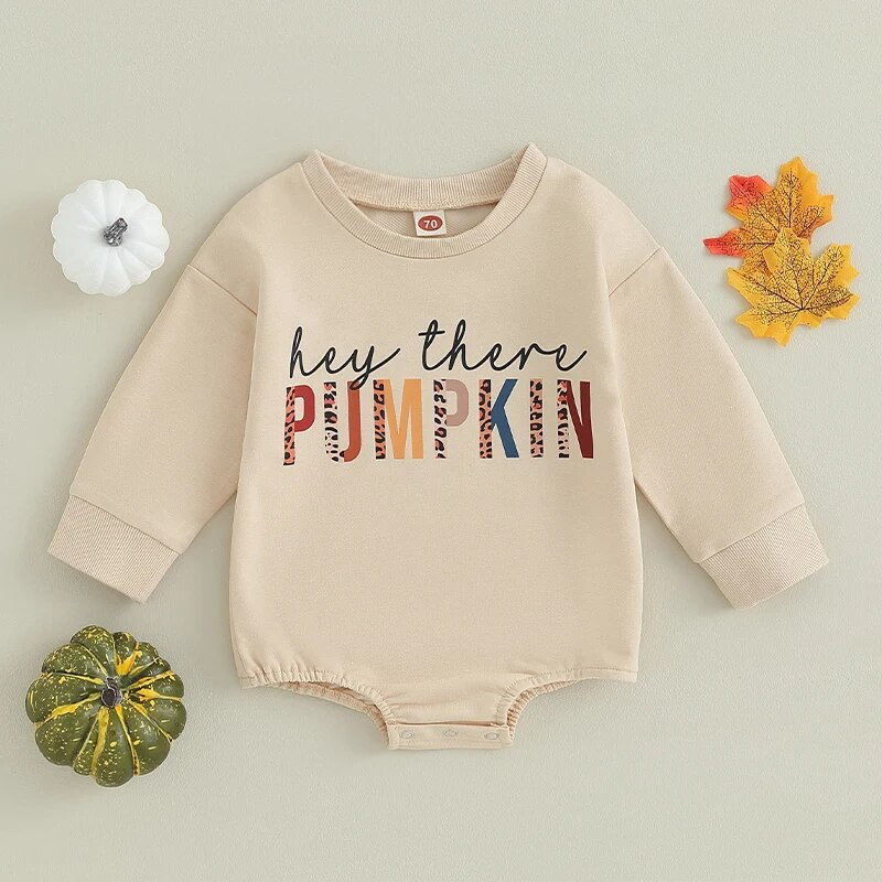 ma&baby 0-18M Απόκριες Νεογέννητο Βρέφος Μωρό Αγόρι Κοριτσάκι Romper Επιστολή κολοκύθας λεοπάρ στάμπα μακρυμάνικη φόρμα για νήπια