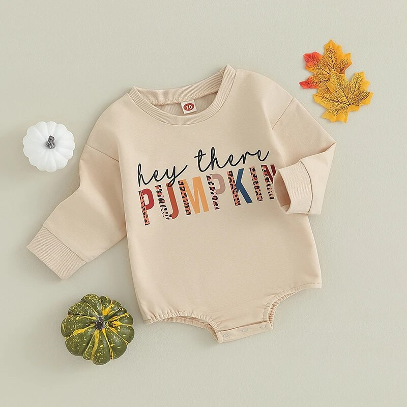 ma&baby 0-18M Απόκριες Νεογέννητο Βρέφος Μωρό Αγόρι Κοριτσάκι Romper Επιστολή κολοκύθας λεοπάρ στάμπα μακρυμάνικη φόρμα για νήπια