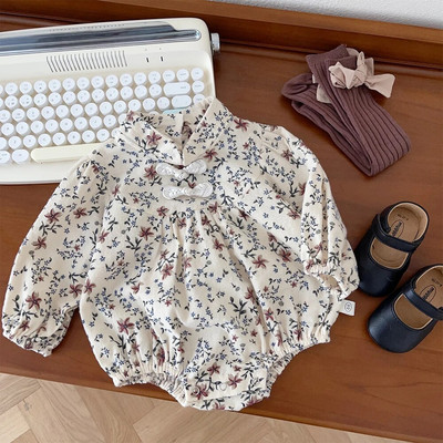 Bear Leader Baby Triangle Creeper Jesen 2023. Novi bodi za djevojčice sa slatkim cvjetnim printom i gumbima Bodi dugih rukava za 0-2 godine.