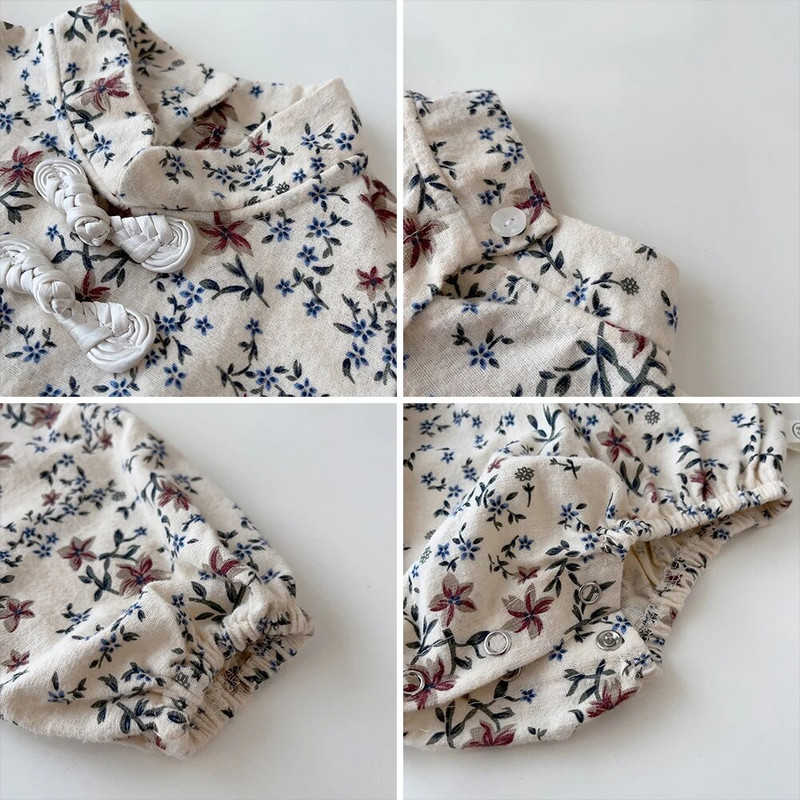 Bear Leader Baby Triangle Creeper Jesen 2023. Novi bodi za djevojčice sa slatkim cvjetnim printom i gumbima Bodi dugih rukava za 0-2 godine.