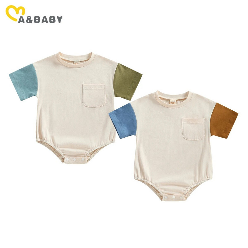 ma&baby 0-24 M Jaundzimušā zīdaiņa zīdaiņu zēnu meiteņu rombiņas gadījuma raibs kabatas kombinezons ar īsām piedurknēm, spēļu tērps vasaras apģērbs