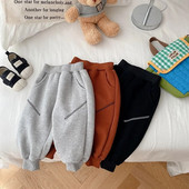 Bērnu sporta bikses 0–6 gadi, bērni zēni, vienkrāsains elastīgs jostasvietas vilna, bieza silta skriešanas bikses, virsdrēbes ziemas apģērbi