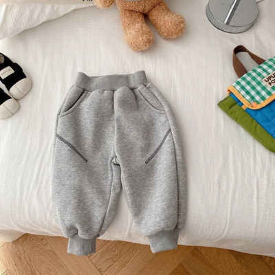Bērnu sporta bikses 0–6 gadi, bērni zēni, vienkrāsains elastīgs jostasvietas vilna, bieza silta skriešanas bikses, virsdrēbes ziemas apģērbi