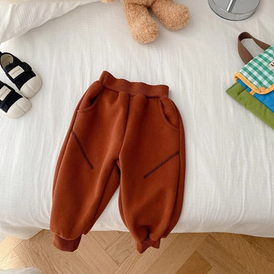 Bērnu sporta bikses 0–6 gadi, bērni zēni, vienkrāsains elastīgs jostasvietas vilna, bieza silta skriešanas bikses, virsdrēbes ziemas apģērbi