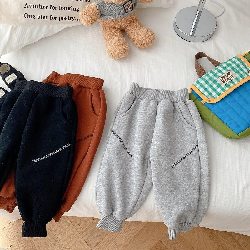 Bērnu sporta bikses 0–6 gadi, bērni zēni, vienkrāsains elastīgs jostasvietas vilna, bieza silta skriešanas bikses, virsdrēbes ziemas apģērbi