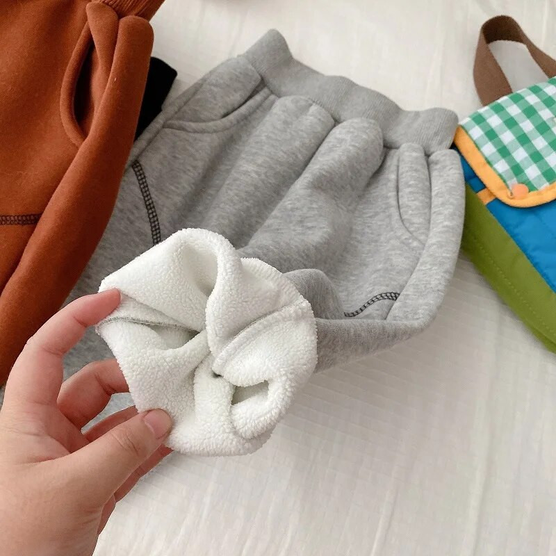 Bērnu sporta bikses 0–6 gadi, bērni zēni, vienkrāsains elastīgs jostasvietas vilna, bieza silta skriešanas bikses, virsdrēbes ziemas apģērbi