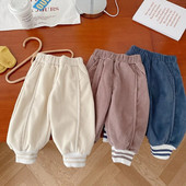 2023 Χειμώνας Παιδικό κοτλέ παντελόνι 0-6 ετών Παιδί αγόρι μονόχρωμο ελαστικό φλις μέσης χοντρό ζεστό παντελόνι Jogger outwear ρούχα