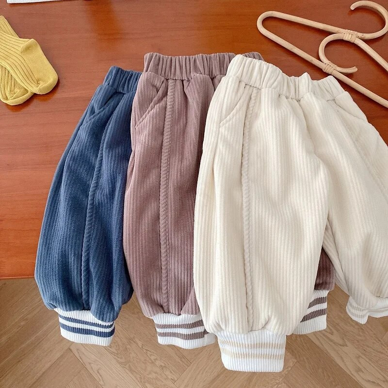 2023 Χειμώνας Παιδικό κοτλέ παντελόνι 0-6 ετών Παιδί αγόρι μονόχρωμο ελαστικό φλις μέσης χοντρό ζεστό παντελόνι Jogger outwear ρούχα