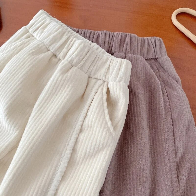 2023 Χειμώνας Παιδικό κοτλέ παντελόνι 0-6 ετών Παιδί αγόρι μονόχρωμο ελαστικό φλις μέσης χοντρό ζεστό παντελόνι Jogger outwear ρούχα