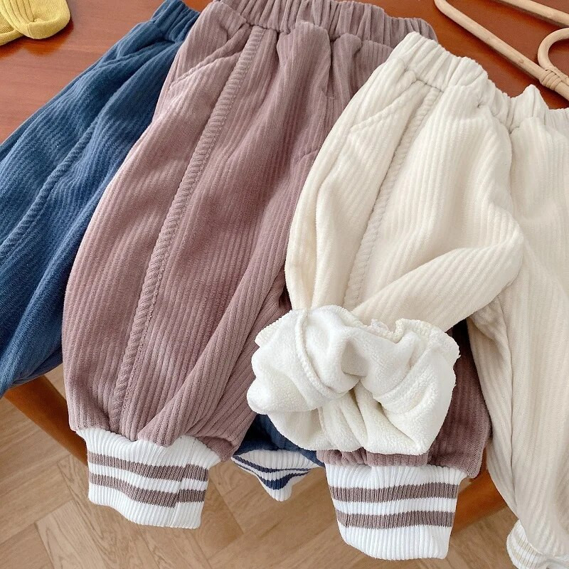 2023 Χειμώνας Παιδικό κοτλέ παντελόνι 0-6 ετών Παιδί αγόρι μονόχρωμο ελαστικό φλις μέσης χοντρό ζεστό παντελόνι Jogger outwear ρούχα