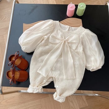 Bear Leader Baby Bodysuit 2023 Φθινόπωρο Νέα Κορίτσια Γλυκό φιόγκο Jacquard Μακρυμάνικο φορμάκι Βρεφικό φόρεμα 0-2 ετών