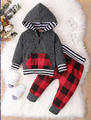 Božićno odijelo za dječake od 2 komada, majica dugih rukava s džepovima + kockaste hlače, modna odjeća za dječaka od 3 do 24 mjeseca