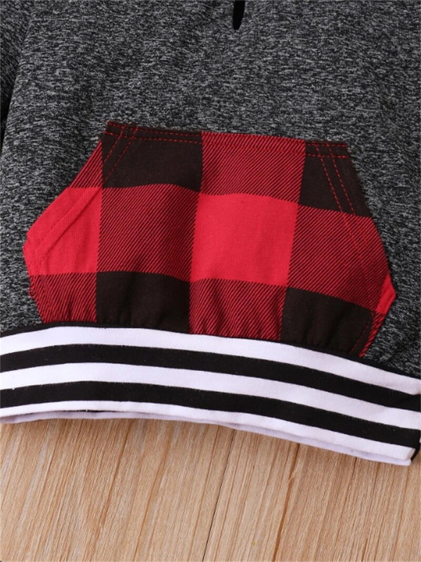 Božićno odijelo za dječake od 2 komada, majica dugih rukava s džepovima + kockaste hlače, modna odjeća za dječaka od 3 do 24 mjeseca