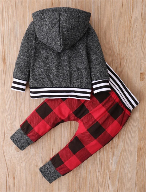 Božićno odijelo za dječake od 2 komada, majica dugih rukava s džepovima + kockaste hlače, modna odjeća za dječaka od 3 do 24 mjeseca