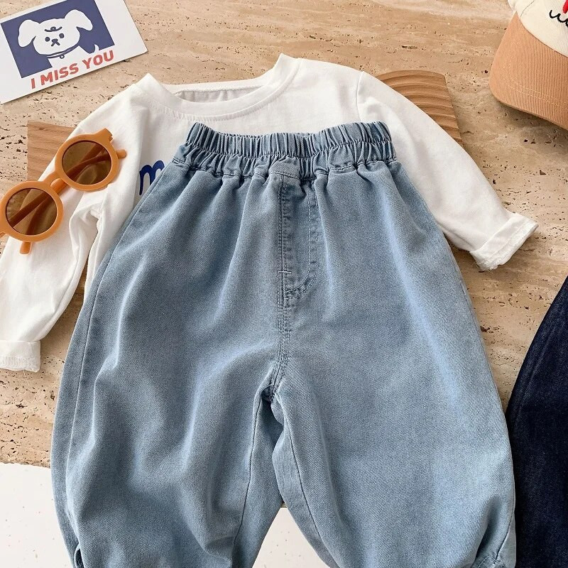 Μόδα Παιδικά Αγόρια Τζιν 0-6 ετών Νήπιο Παιδικό Κορίτσι Ελαστική μέση Μονόχρωμο Χαλαρό Jogger Τζιν παντελόνι παντελόνι Φθινοπωρινά ρούχα