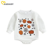 ma&baby 0-18 M Helovīna jaundzimušo meiteņu rombiņas ar garām piedurknēm, ziedu ķirbju apdruku, jauks kostīms