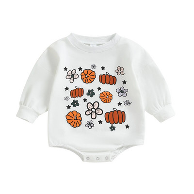 ma&baby 0-18 M Helovīna jaundzimušo meiteņu rombiņas ar garām piedurknēm, ziedu ķirbju apdruku, jauks kostīms