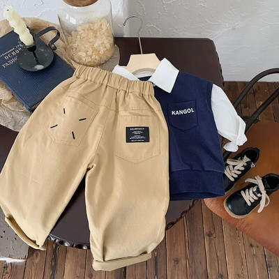 2023. gada rudens, bērnu bikses zēniem, 1–7 gadi, mazuļi, bērni, elastīgs viduklis vienkrāsains, vienkāršas bikses, brīvas apakšas, tērpi, apģērbi