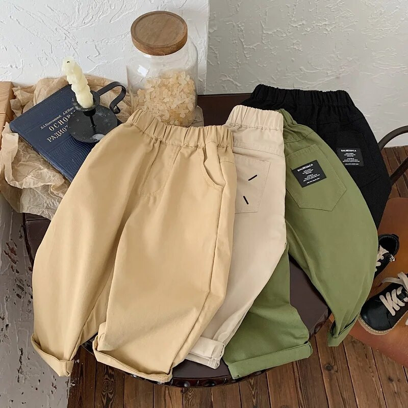 2023. gada rudens, bērnu bikses zēniem, 1–7 gadi, mazuļi, bērni, elastīgs viduklis vienkrāsains, vienkāršas bikses, brīvas apakšas, tērpi, apģērbi