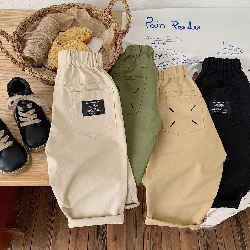 2023. gada rudens, bērnu bikses zēniem, 1–7 gadi, mazuļi, bērni, elastīgs viduklis vienkrāsains, vienkāršas bikses, brīvas apakšas, tērpi, apģērbi