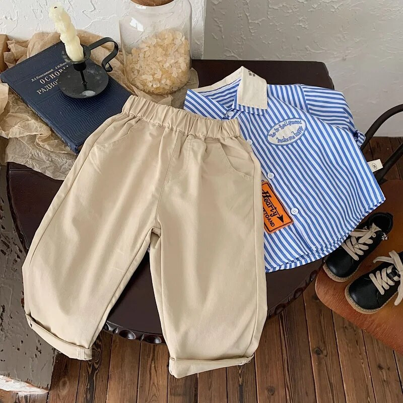 2023. gada rudens, bērnu bikses zēniem, 1–7 gadi, mazuļi, bērni, elastīgs viduklis vienkrāsains, vienkāršas bikses, brīvas apakšas, tērpi, apģērbi