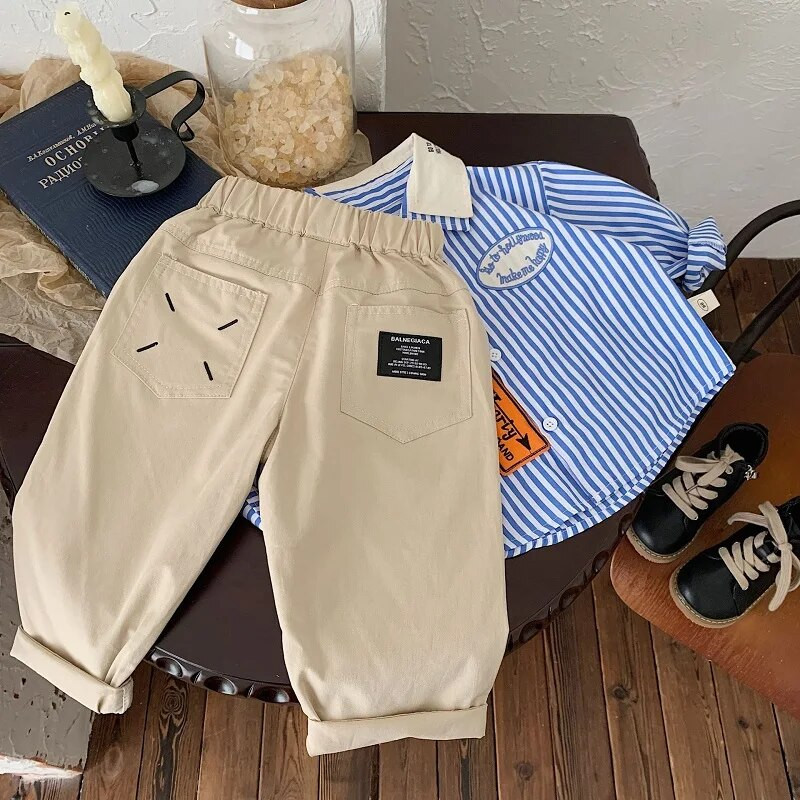 2023. gada rudens, bērnu bikses zēniem, 1–7 gadi, mazuļi, bērni, elastīgs viduklis vienkrāsains, vienkāršas bikses, brīvas apakšas, tērpi, apģērbi