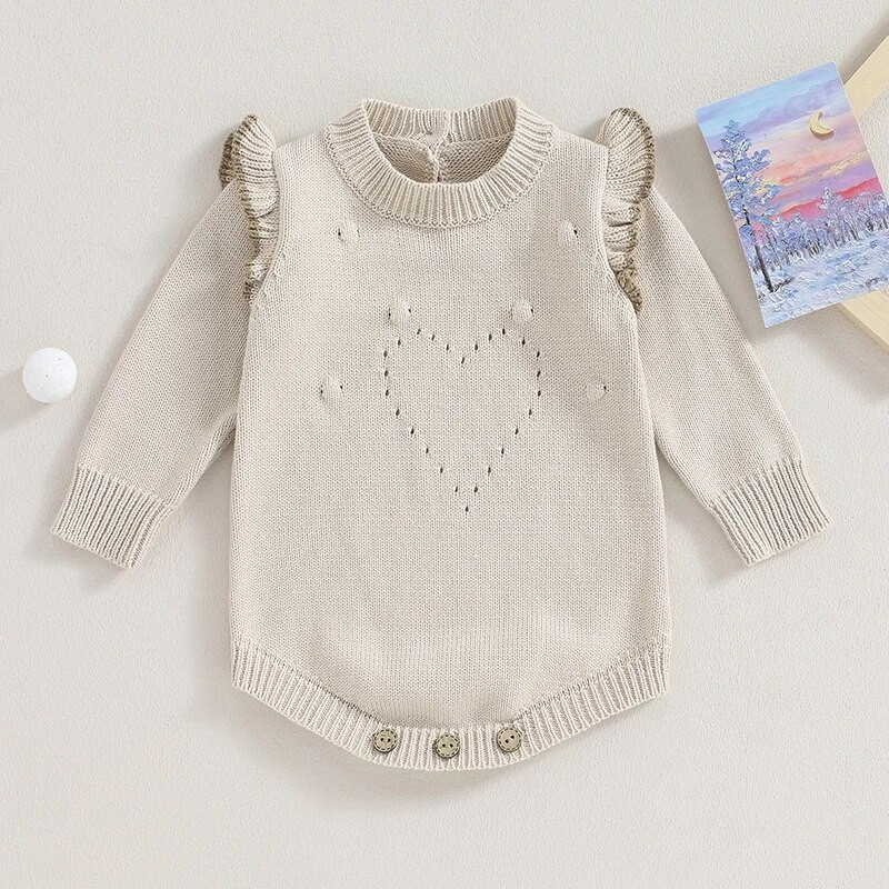 ma&baby 0-24M újszülött csecsemő lányok kötött nadrág meleg ősz téli fodros kombiné hosszú ujjú szívruha