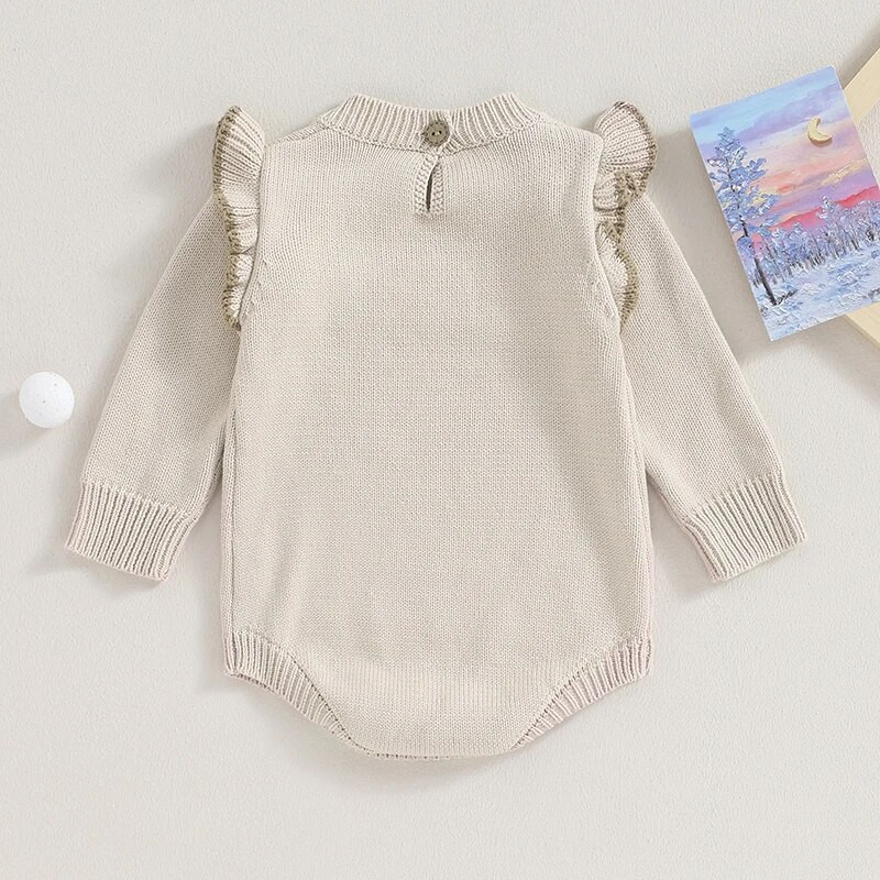 ma&baby 0-24M újszülött csecsemő lányok kötött nadrág meleg ősz téli fodros kombiné hosszú ujjú szívruha