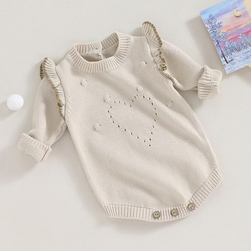 ma&baby 0-24M újszülött csecsemő lányok kötött nadrág meleg ősz téli fodros kombiné hosszú ujjú szívruha