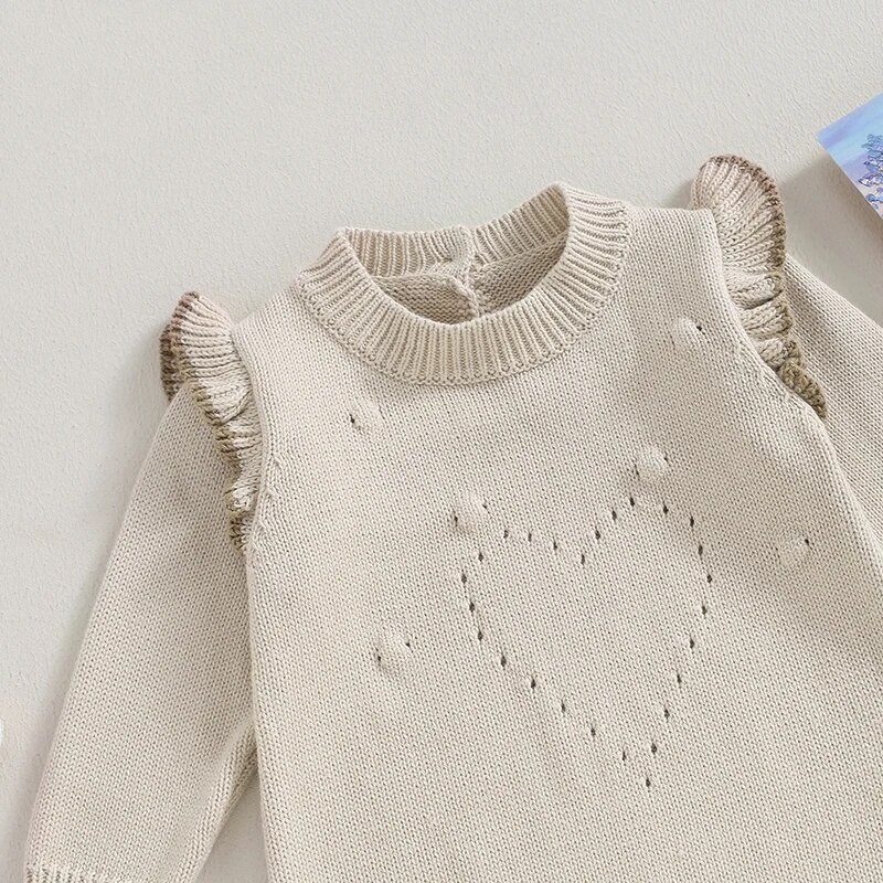 ma&baby 0-24M újszülött csecsemő lányok kötött nadrág meleg ősz téli fodros kombiné hosszú ujjú szívruha