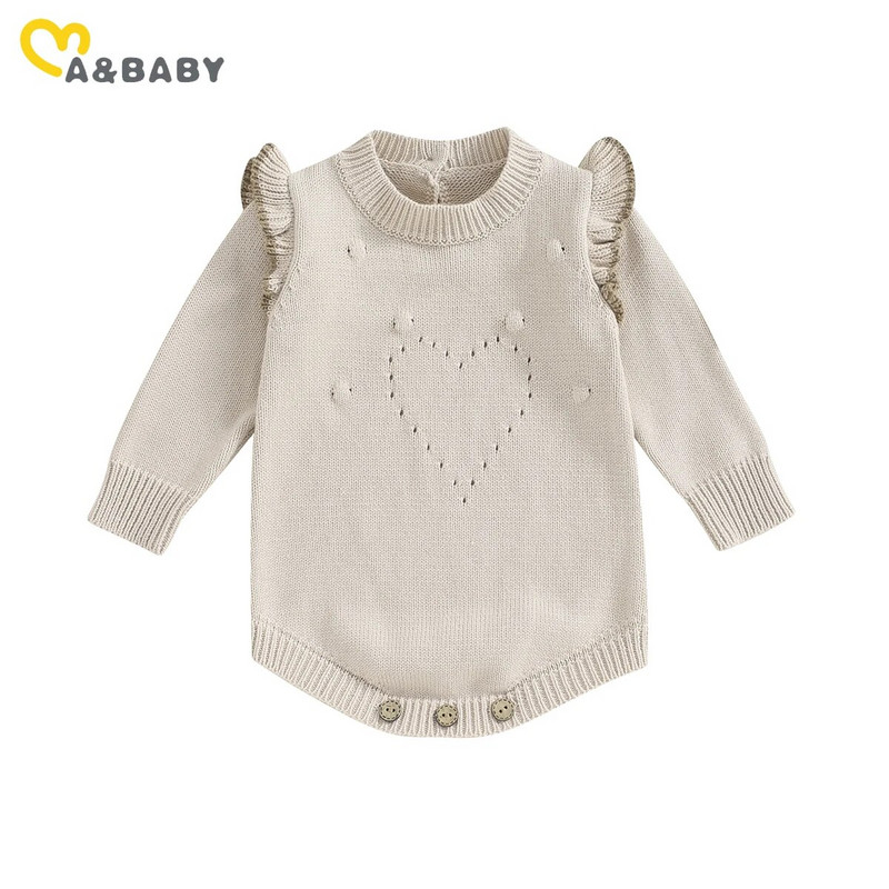 ma&baby 0-24M újszülött csecsemő lányok kötött nadrág meleg ősz téli fodros kombiné hosszú ujjú szívruha