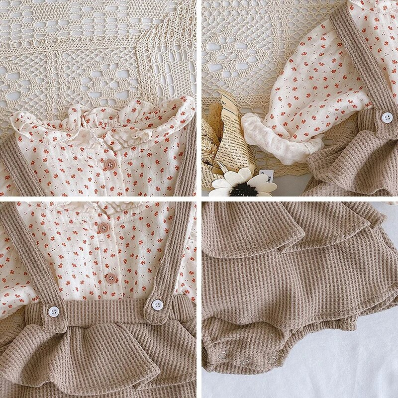 Bear Leader Βρεφικά ρούχα για κορίτσια Κοστούμια φθινοπωρινής μόδας Casual floral καρό μπλουζάκι Ζαρτιέρες σορτς ρούχα Γλυκά βρεφικά ρούχα