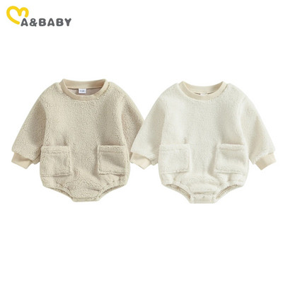 ma&baby 0-18M újszülött csecsemő baba lány fiú nadrág meleg plüss hosszú ujjú jumpsuit őszi tavaszi téli ruházat