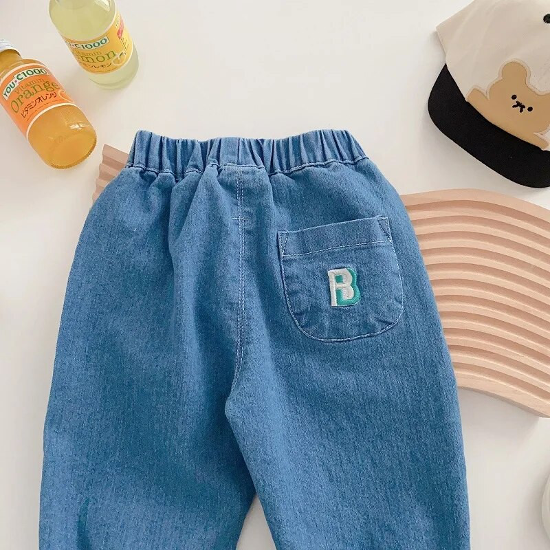 Jauni rudens bērni Zēnu džinsi 0–5 gadi bērniem elastīga vidukļa kabata karikatūra Joger džinsu bikses ikdienas bikses tērpi apģērbi