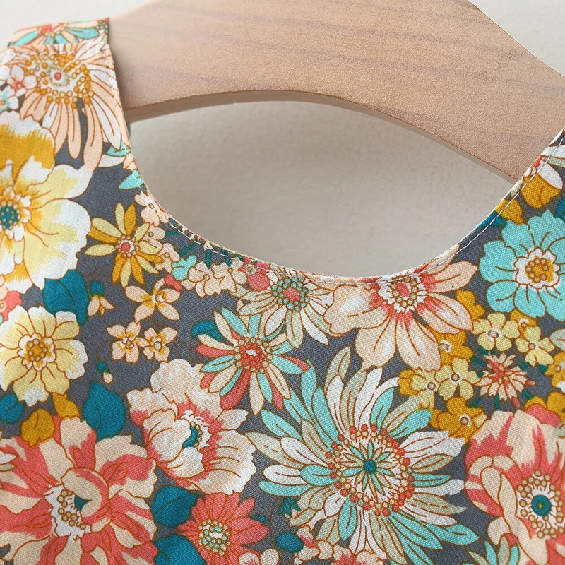 Bear Learder Vasaras Toddler Meiteņu Apģērbu Komplekts Mazuļu Pludmales Kleitas Ziedu kokvilnas Jaundzimušu Princešu kleita + Saules cepure Bērnu Apģērbi