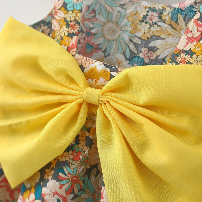 Bear Learder Vasaras Toddler Meiteņu Apģērbu Komplekts Mazuļu Pludmales Kleitas Ziedu kokvilnas Jaundzimušu Princešu kleita + Saules cepure Bērnu Apģērbi