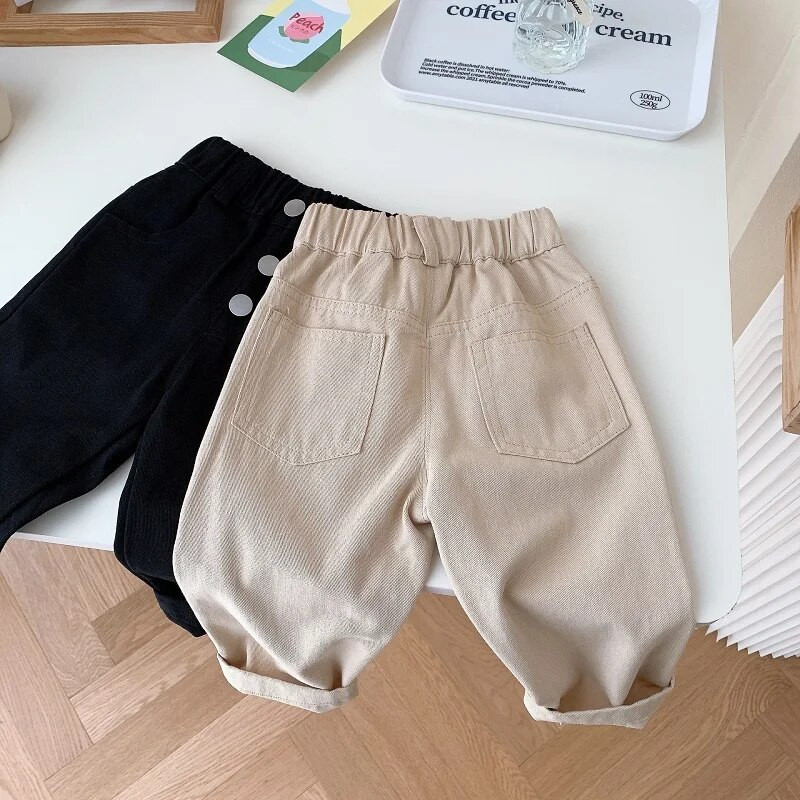 Bērni Zēni Bikses 0–6 gadi Mazi bērni Bērni Vienkrāsains elastīgs viduklis pilna garuma bikses ikdienišķs pavasara rudens apakšējais apģērbs