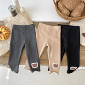 2023. gada ziema, bērni, meiteņu bikses, 0–5 gadi, bērniem, elastīgs viduklis, multfilma, lāča flīss, sabiezināts, silts, pieguļošs apakšējais apģērbs