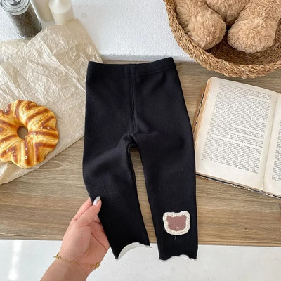 2023. gada ziema, bērni, meiteņu bikses, 0–5 gadi, bērniem, elastīgs viduklis, multfilma, lāča flīss, sabiezināts, silts, pieguļošs apakšējais apģērbs