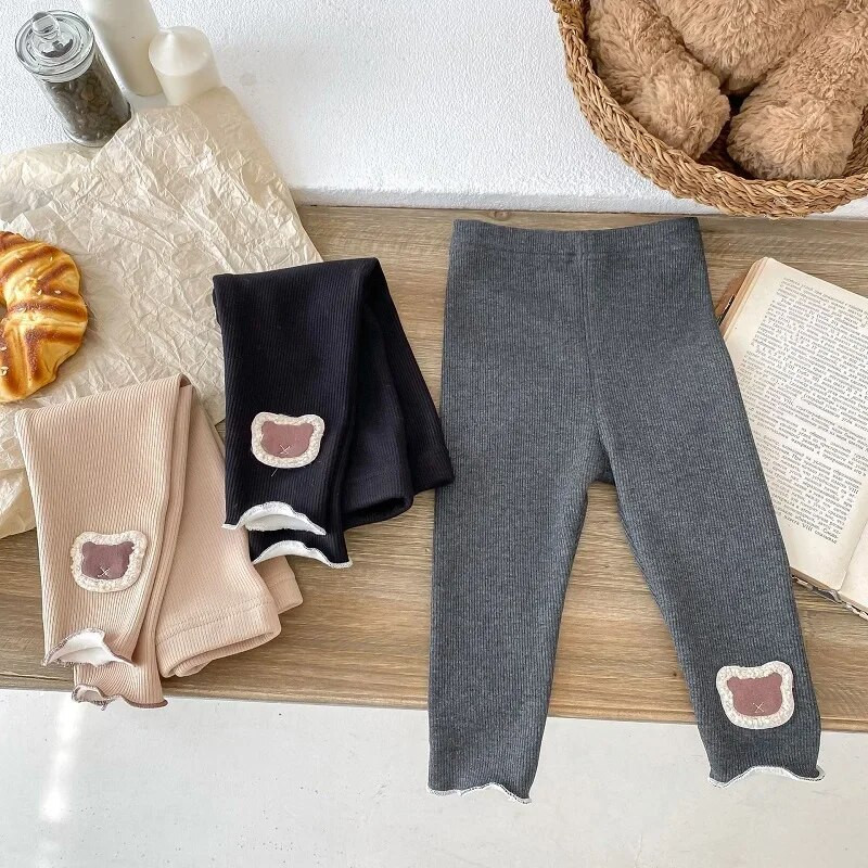 2023. gada ziema, bērni, meiteņu bikses, 0–5 gadi, bērniem, elastīgs viduklis, multfilma, lāča flīss, sabiezināts, silts, pieguļošs apakšējais apģērbs