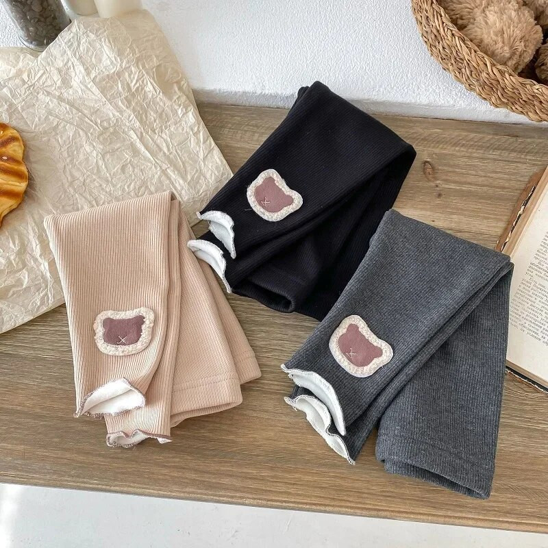 2023. gada ziema, bērni, meiteņu bikses, 0–5 gadi, bērniem, elastīgs viduklis, multfilma, lāča flīss, sabiezināts, silts, pieguļošs apakšējais apģērbs