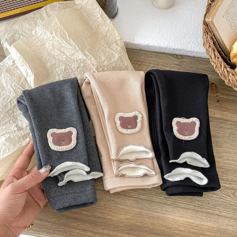 2023. gada ziema, bērni, meiteņu bikses, 0–5 gadi, bērniem, elastīgs viduklis, multfilma, lāča flīss, sabiezināts, silts, pieguļošs apakšējais apģērbs