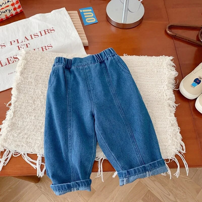 New Kids Jean 0-5 Χρόνια Παιδιά Αγόρι Κορίτσι Μονόχρωμο Ελαστική μέση Φαρδιά μαλακό τζιν παντελόνι Παντελόνι Στολή κάτω φθινοπωρινά ρούχα