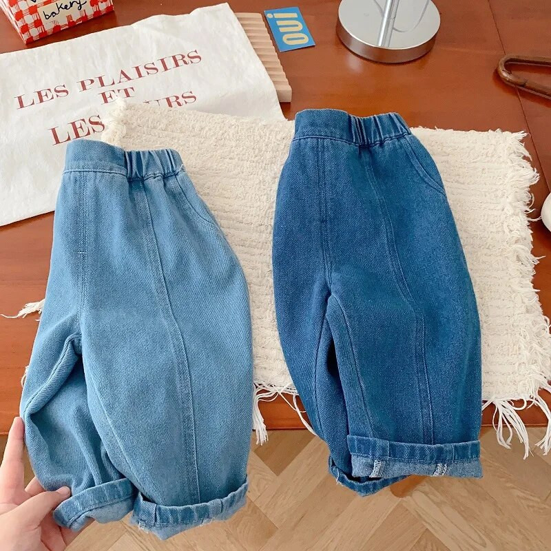 New Kids Jean 0-5 Χρόνια Παιδιά Αγόρι Κορίτσι Μονόχρωμο Ελαστική μέση Φαρδιά μαλακό τζιν παντελόνι Παντελόνι Στολή κάτω φθινοπωρινά ρούχα