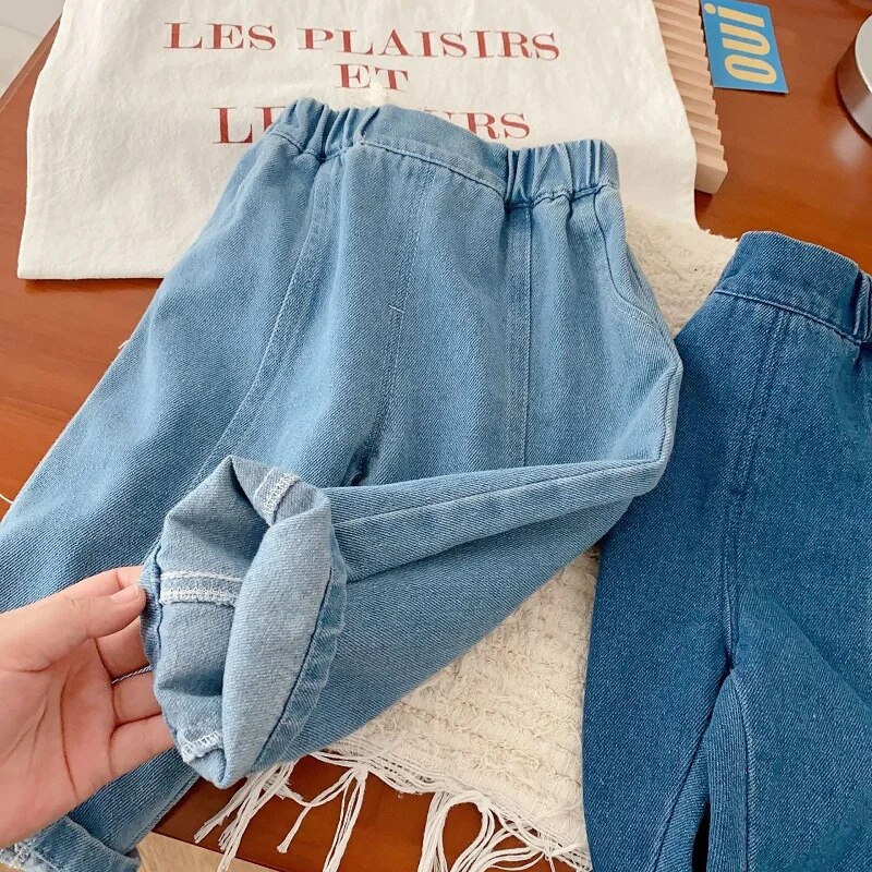 New Kids Jean 0-5 Χρόνια Παιδιά Αγόρι Κορίτσι Μονόχρωμο Ελαστική μέση Φαρδιά μαλακό τζιν παντελόνι Παντελόνι Στολή κάτω φθινοπωρινά ρούχα