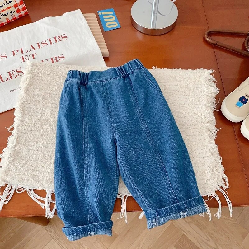 New Kids Jean 0-5 Χρόνια Παιδιά Αγόρι Κορίτσι Μονόχρωμο Ελαστική μέση Φαρδιά μαλακό τζιν παντελόνι Παντελόνι Στολή κάτω φθινοπωρινά ρούχα