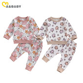 ma&baby 0-3G Halovīni jaundzimušajiem zīdaiņiem Meiteņu apģērbu komplekti Ziedu ķirbju apdruka ar garām piedurknēm Topi Bikses Kostīmi Tērpi