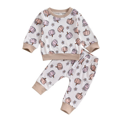 ma&baby 0-3G Halovīni jaundzimušajiem zīdaiņiem Meiteņu apģērbu komplekti Ziedu ķirbju apdruka ar garām piedurknēm Topi Bikses Kostīmi Tērpi