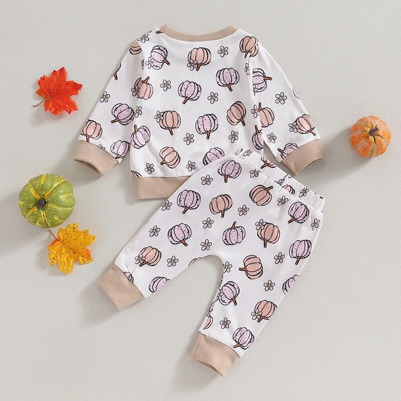 ma&baby 0-3G Halovīni jaundzimušajiem zīdaiņiem Meiteņu apģērbu komplekti Ziedu ķirbju apdruka ar garām piedurknēm Topi Bikses Kostīmi Tērpi