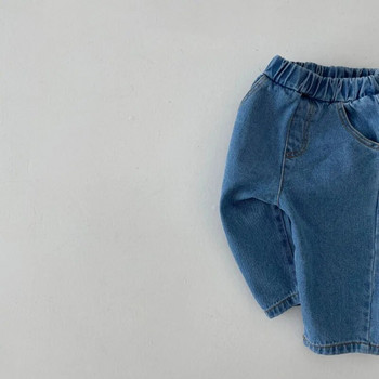 INS Infant Kid Boy Girl Jeans 0-3Years Children Elastic Waist Solid Color Denim Pencil Pant Trouser Ежедневни джобни долни дрехи